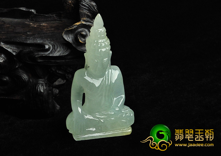 冰种晴水略带黄翡缅甸翡翠A货释迦牟尼佛