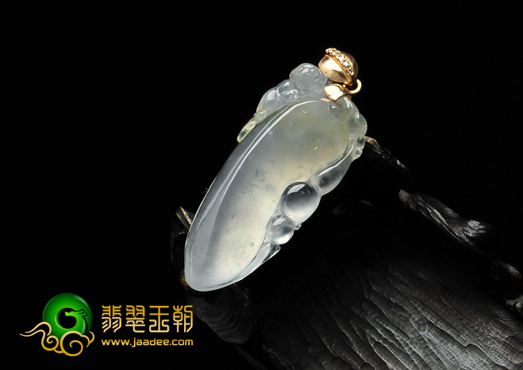 冰玻种淡黄翡缅甸翡翠A货镶玫瑰金扣福瓜挂件