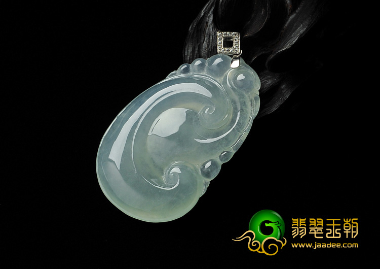 冰种晴水缅甸翡翠A货镶金扣如意寿挂件