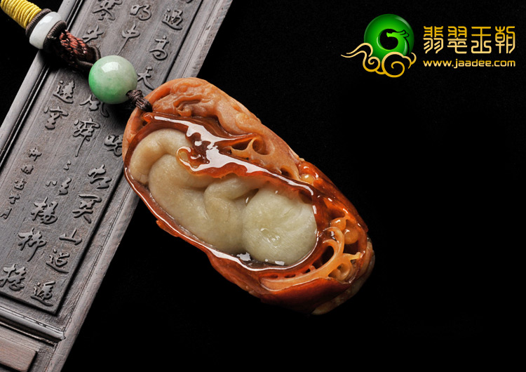 糯冰种褐黄翡缅甸翡翠A货龙凤吉祥手玩件