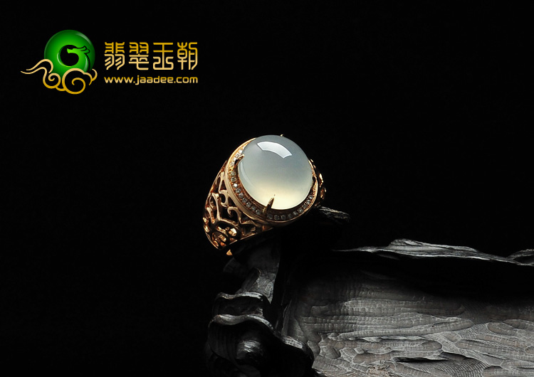 冰种缅甸翡翠A货玫瑰金戒指（真钻）