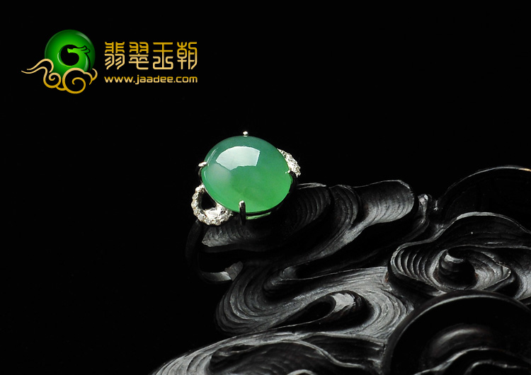 冰种晴水缅甸翡翠A货白金圆形戒指（真钻）