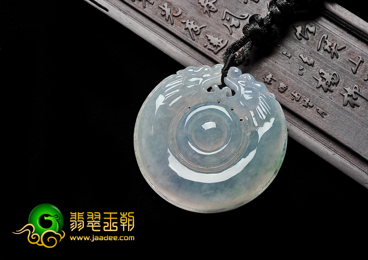 冰种略飘花缅甸翡翠A货双龙如意挂件