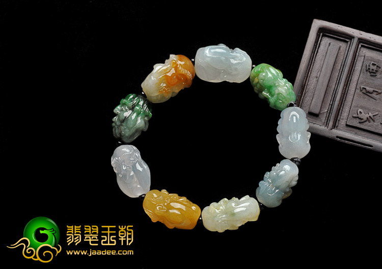 糯冰种三彩缅甸翡翠A货罗汉手链