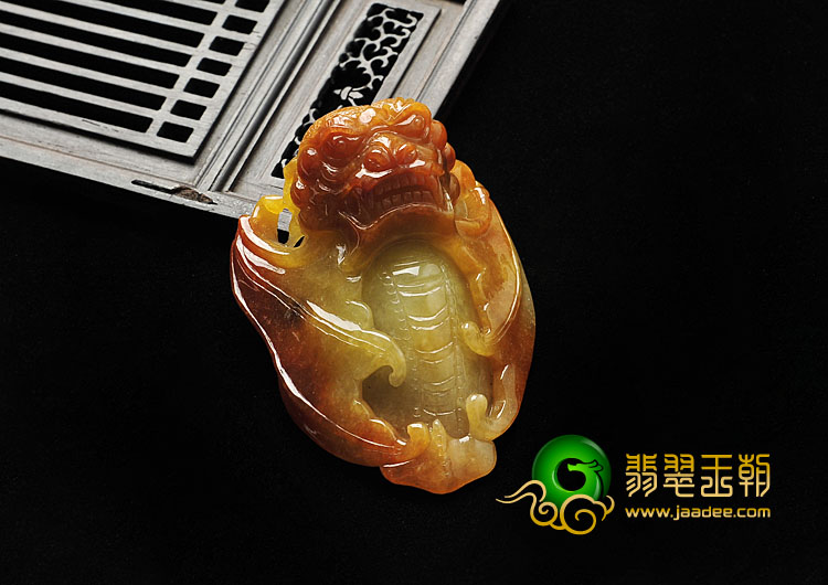 糯冰种红黄翡缅甸翡翠A货福寿连绵挂件