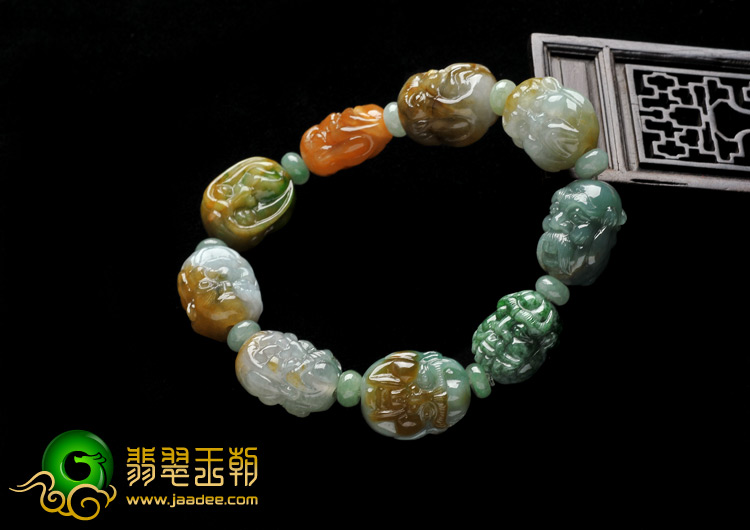 糯冰种三彩缅甸翡翠A货罗汉手链