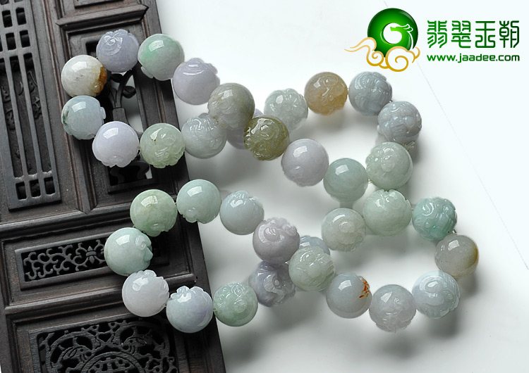 糯冰种多彩缅甸翡翠A货罗汉手链（单价）