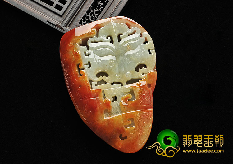 糯冰种红黄翡缅甸翡翠A货仿古虎头挂件/手玩件