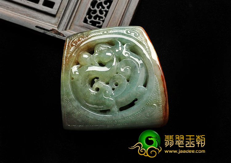 糯冰种褐红翡缅甸翡翠A货龙凤挂件