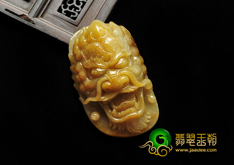 糯冰种褐黄翡缅甸翡翠A货龙头挂件