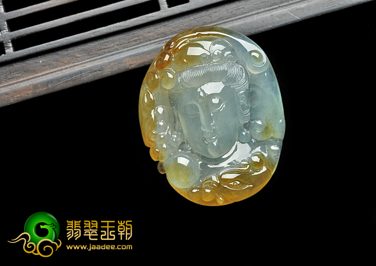 冰种黄翡缅甸翡翠A货观音头挂件