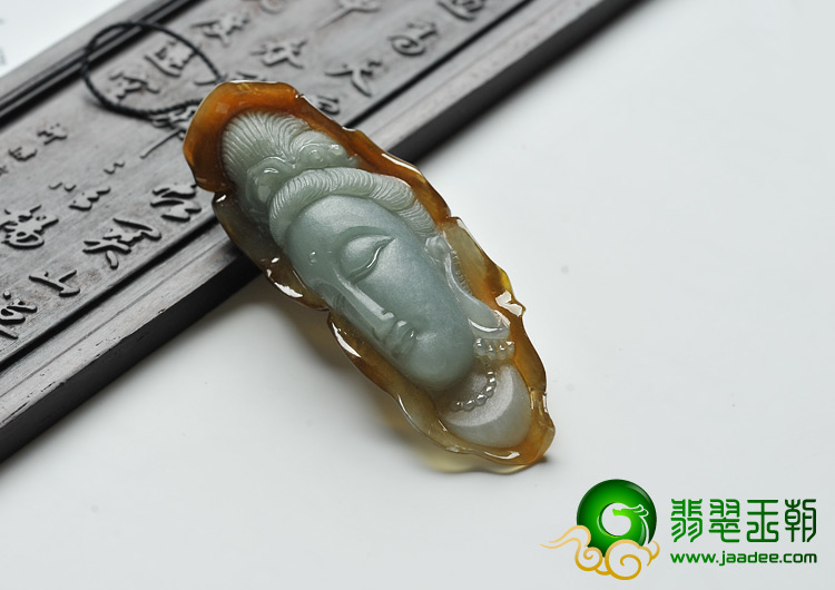 糯冰种褐黄翡缅甸翡翠A货观音头挂件
