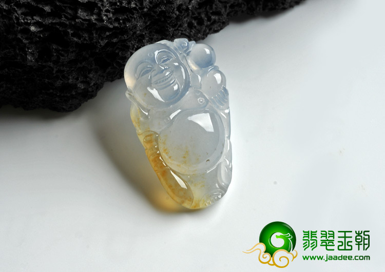 冰种黄翡缅甸翡翠A货逍遥佛挂件