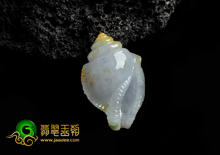 糯冰种三彩缅甸翡翠A货海螺挂件