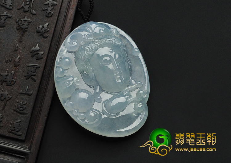 冰种晴水缅甸翡翠A货观音头挂件