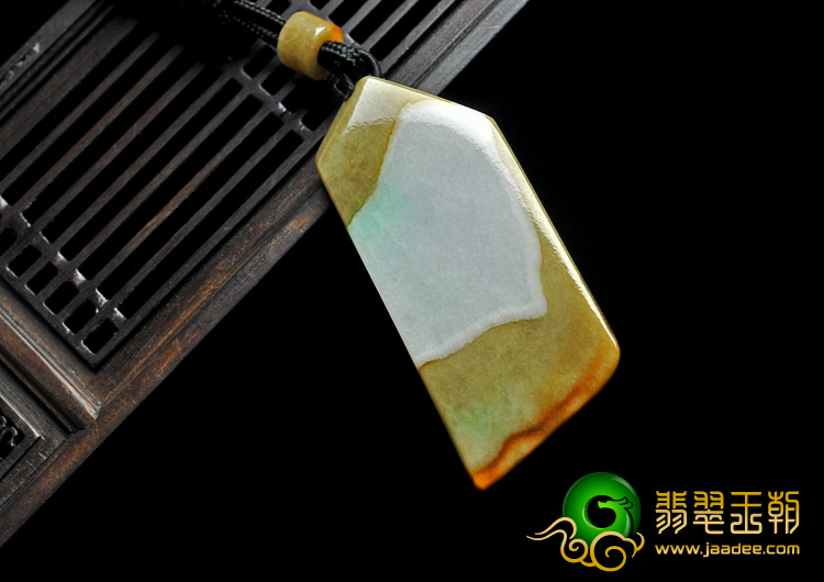 细糯种褐黄翡略带翠缅甸翡翠A货几何形挂件