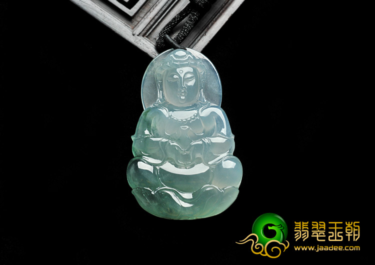 冰种飘花缅甸翡翠A货观音挂件