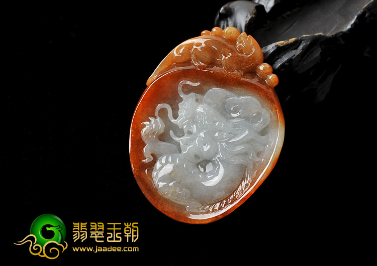 糯冰种红黄翡缅甸翡翠A货飞龙在天挂件