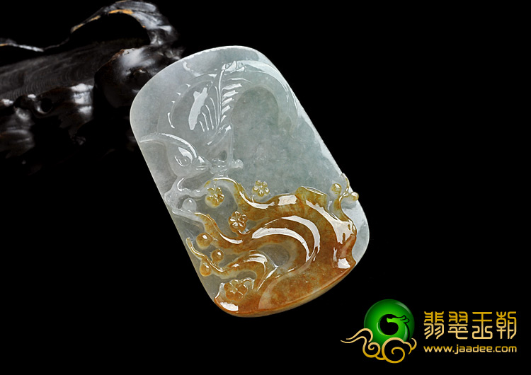 糯冰种褐黄翡缅甸翡翠A货喜上眉梢挂件