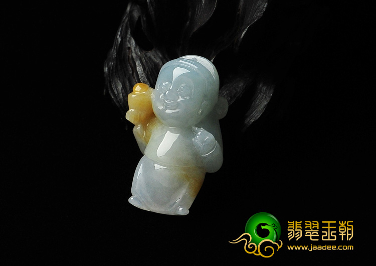 糯冰种黄翡缅甸翡翠A货招财童子挂件