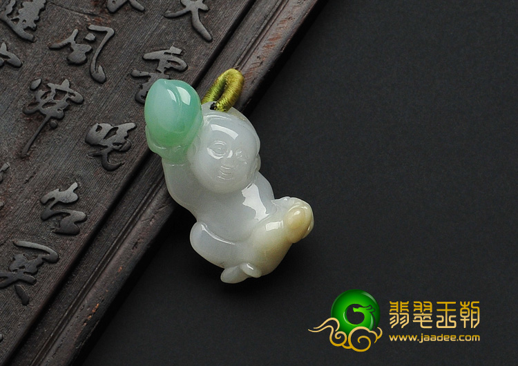 feicui糯冰种三彩缅甸翡翠A货招财童子挂件