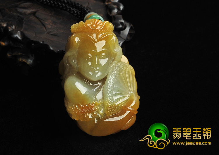 糯冰种黄翡缅甸翡翠A货西洋美女挂件/手玩件