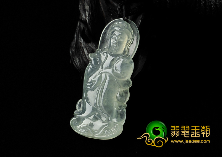 冰种淡晴水缅甸翡翠A货站观音挂件