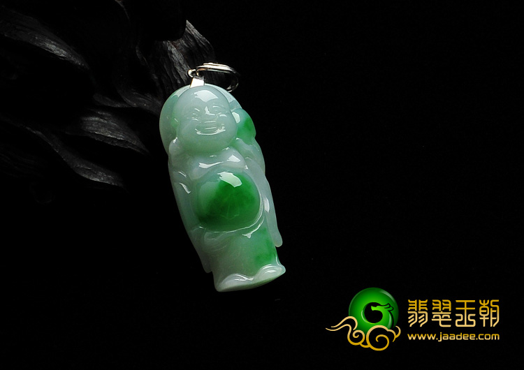 糯冰种翠色缅甸翡翠A货玉佛挂件