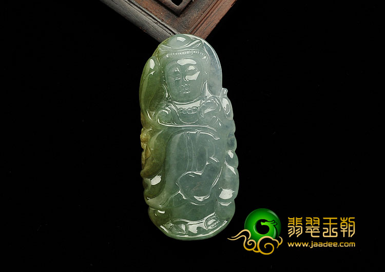 冰种晴水带褐黄翡缅甸翡翠A货站观音挂件