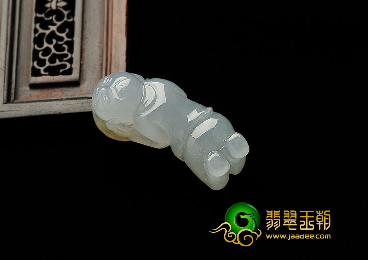 糯冰种晴水略带淡黄翡缅甸翡翠A货招财童子挂件