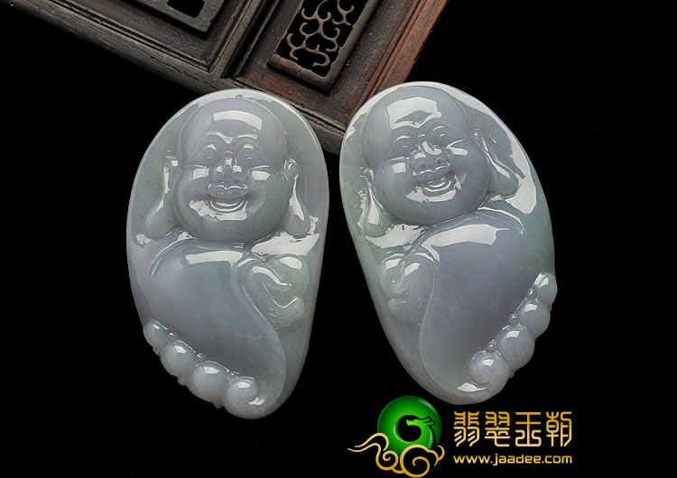 糯冰种春带彩缅甸翡翠A货笑佛挂件（单价）