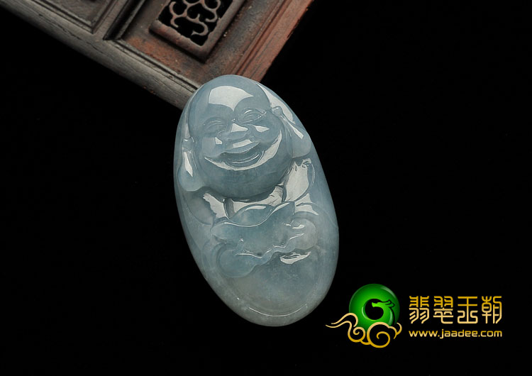 糯冰种蓝晴水缅甸翡翠A货笑佛挂件