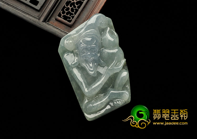 糯冰种晴水略带黄翡缅甸翡翠A货济公和尚挂件