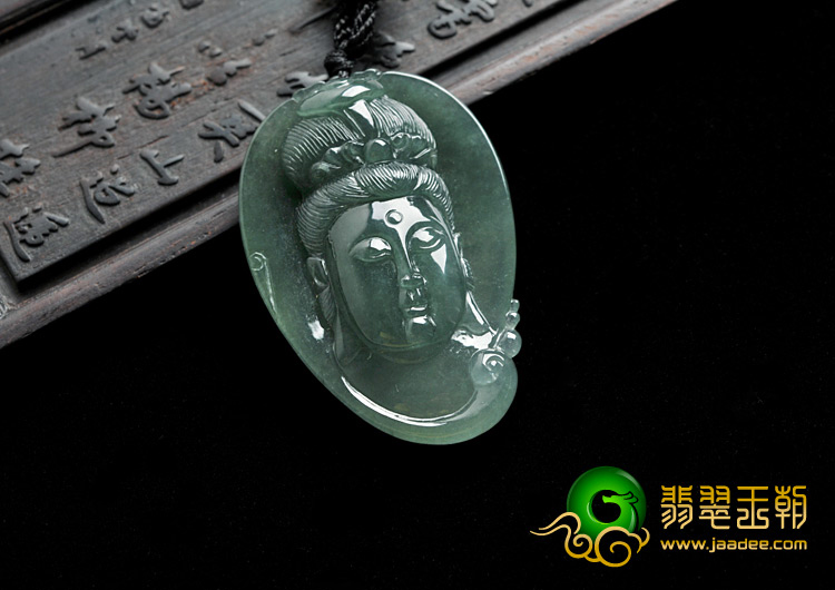 冰种油青缅甸翡翠A货观音头挂件
