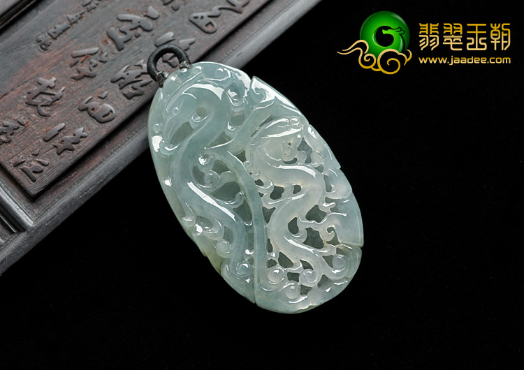 冰种晴水缅甸翡翠A货龙凤牌挂件