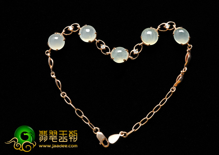 冰种淡晴水缅甸翡翠A货银镀金手链