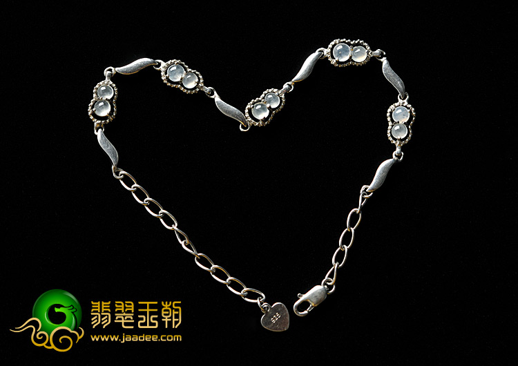玻璃种缅甸翡翠A货银镀金葫芦手链