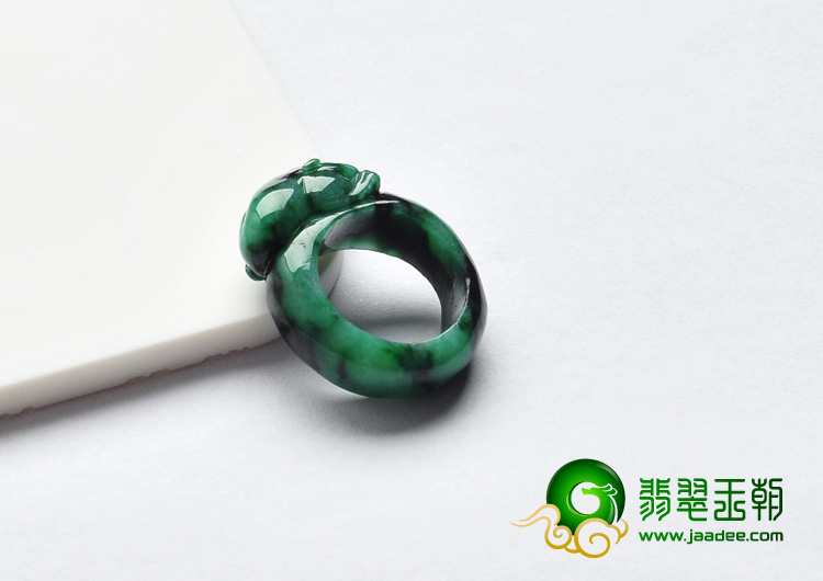 糯冰种浓绿缅甸翡翠A货貔貅指环