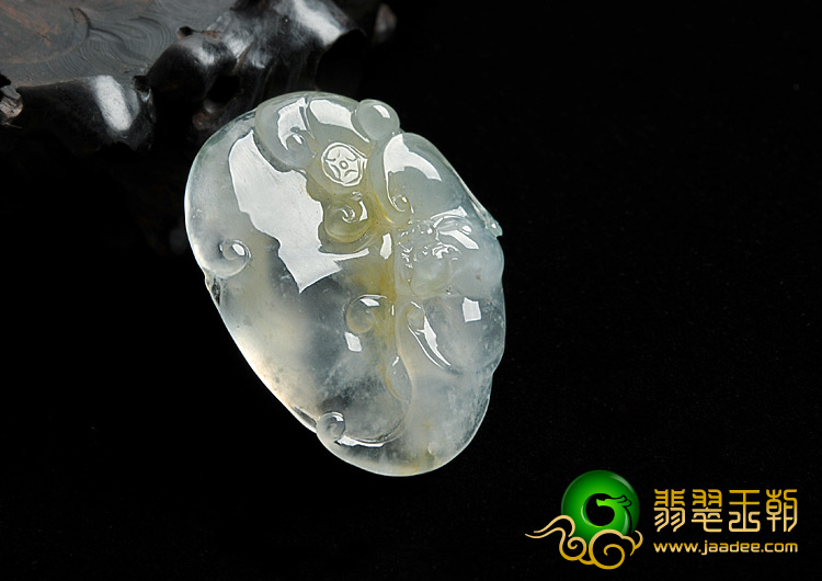 冰玻种淡黄翡缅甸翡翠A货福在眼前挂件