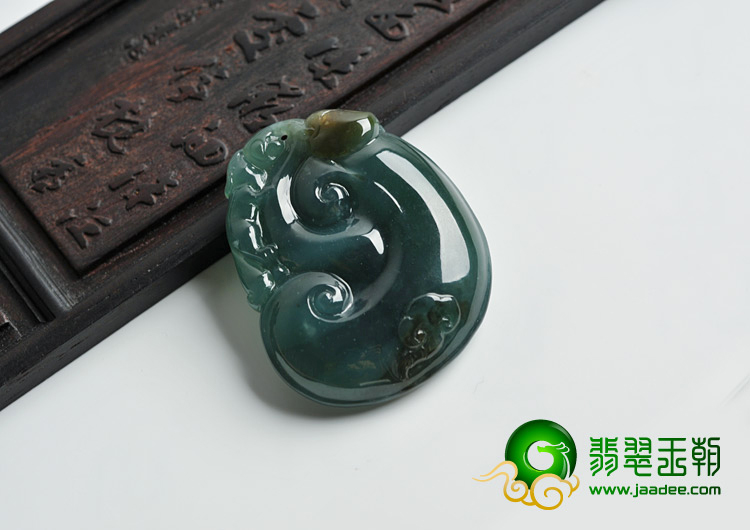 冰种油青带褐黄翡缅甸翡翠A货如意寿挂件