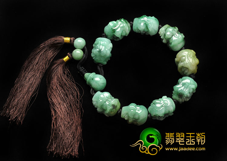 糯冰种晴水飘花带黄翡缅甸翡翠A货罗汉头手玩链（特大）