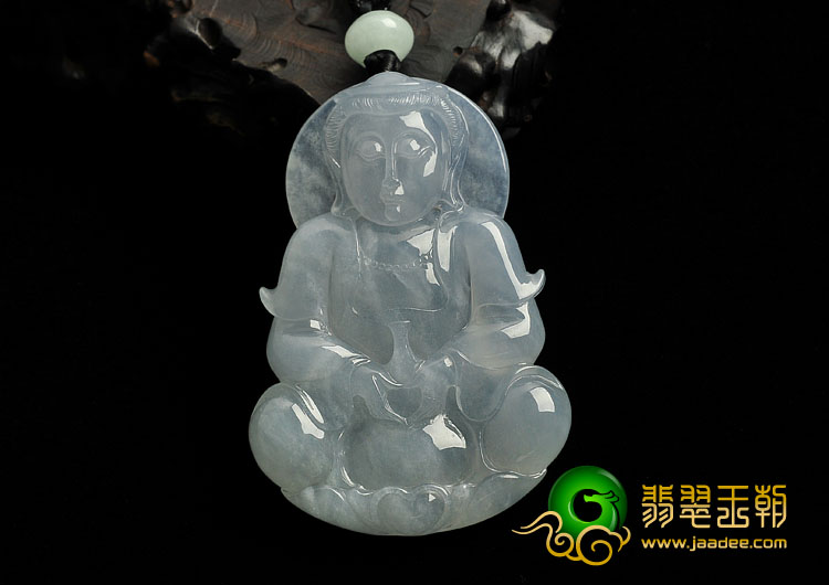 冰种淡晴水缅甸翡翠A货观音挂件