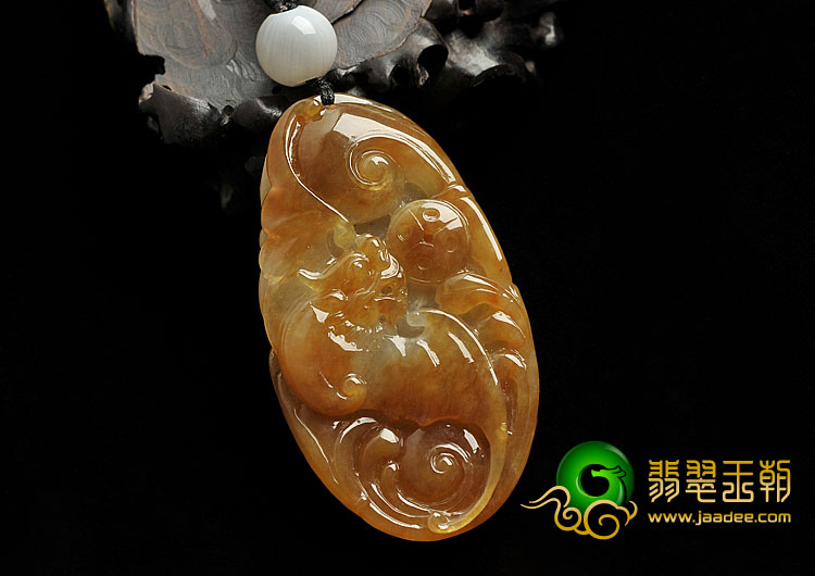 糯冰种褐黄翡缅甸翡翠A货福在眼前挂件