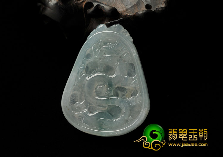 冰种略飘花缅甸翡翠A货龙凤呈祥挂件
