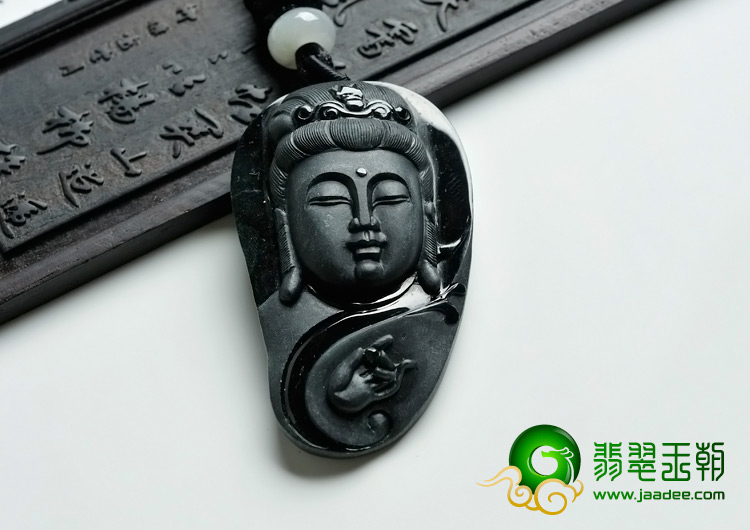 冰种墨翠缅甸翡翠A货观音头挂件
