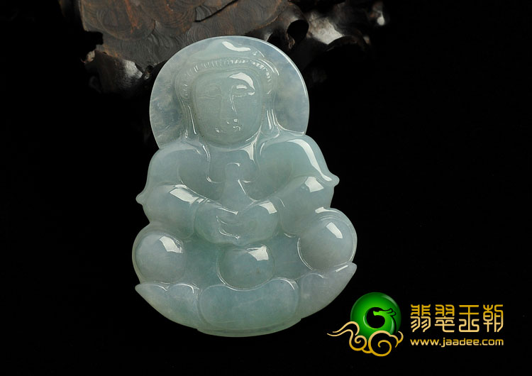 糯冰种晴水缅甸翡翠A货观音挂件