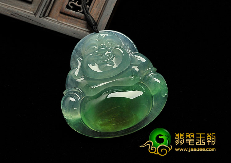 冰种黄加绿缅甸翡翠A货玉佛挂件