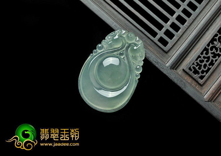 冰玻种晴水缅甸翡翠A货双龙如意挂件