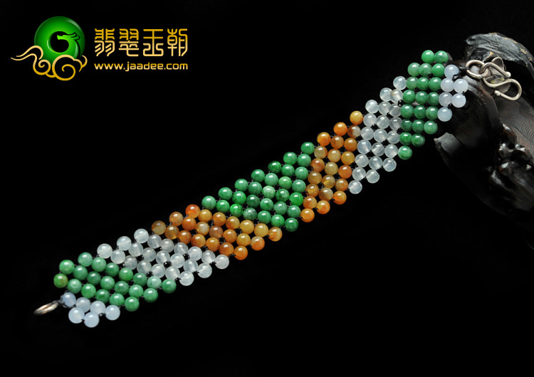 冰种三彩缅甸翡翠A货手链
