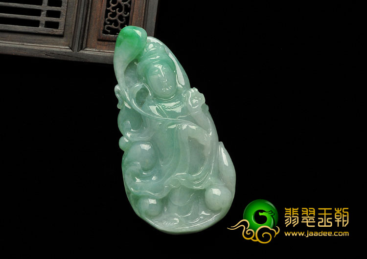 糯冰种飘翠缅甸翡翠A货观音挂件